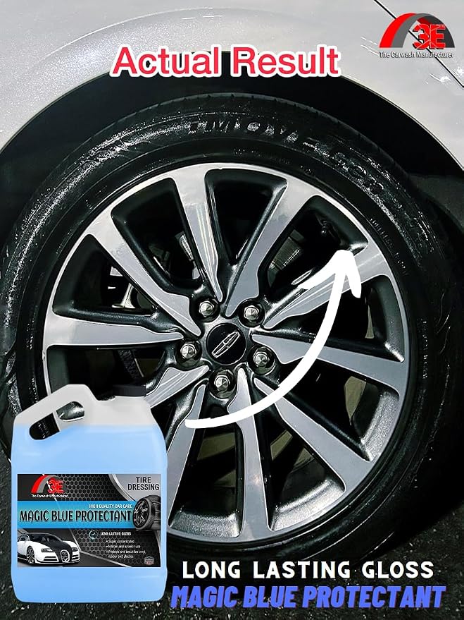 Magic Super Blue Tire Shine Protectant 128 Fl Oz – Long Lasting High Gloss Dressing for Vinyl, Rubber & Plastic - Silicone based Formula – Safe for Cars, Trucks, RVs, & More (1 Gallon)