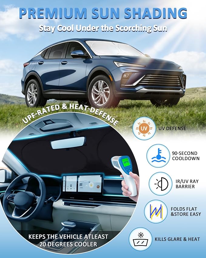 Windshield Sun Shade for Buick Envista 2024-2025 2026, Custom-Fit Envista Sun Visor Protector, 99% UV Block Heat Sun Shield, Silver Reflective Front Window Sunshade