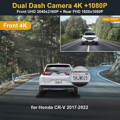 Fitcamx Front 4K+Rear 1080P Dash Cam Adapts for Honda CR-V 2017-2022 LX EX Touring EX-L (Gen5), OEM Look, Dual HD Video, Built-in WiFi & APP, Loop Recording, G-Sensor, Easy to Use, 128GB Card