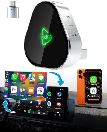 Mini Wireless Carplay Adapter, Compatible with Apple iPhone iOS 10+ Android 11+, Plug & Play, Compact Design for iPhone & Android with USB-A/Type-C Port