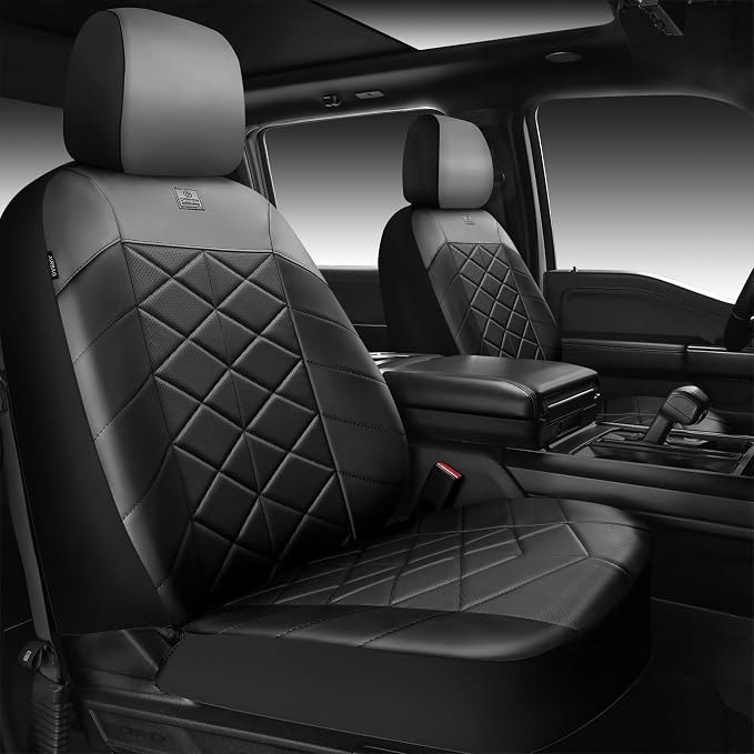 CAR PASS Memory Foam Leather Seat Covers Full Set, Breathable Perforated Nappa Leather Seat Covers Universal Fit for Cars,SUV,Truck Seat Covers Thick 3D Foam Comfortable, Airbag Compatible Black Gray