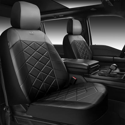 CAR PASS Memory Foam Leather Seat Covers Full Set, Breathable Perforated Nappa Leather Seat Covers Universal Fit for Cars,SUV,Truck Seat Covers Thick 3D Foam Comfortable, Airbag Compatible Black Gray