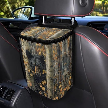 Talayituse Bear Hunting Camo Print Car Trash Can with Lid, Leak Proof Auto Trash Bag Hanging Vehicle Garbage Can Multipurpose Storage Container for Back Seat Road Trip