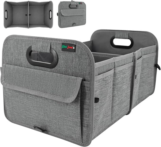 PAT SAM'S Trunk Organizer for SUV, Collapsible Car Trunk Organizer with Dividers, Waterproof 600D Oxford, Non-Slip Storage Organizer for Groceries, Tools, Travel, Truck & Car (Grey)