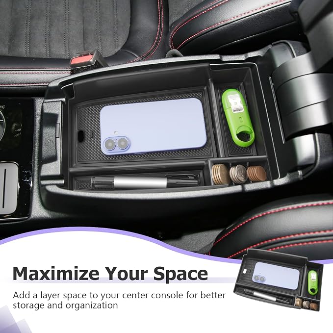 LUWU Center Console Organizer Compatible with Bronco Sport 2021-2026/Ford Escape 2020-2026 Accessories Armrest Console Storage Box Insert Tray ABS Material Black Coin Container Black