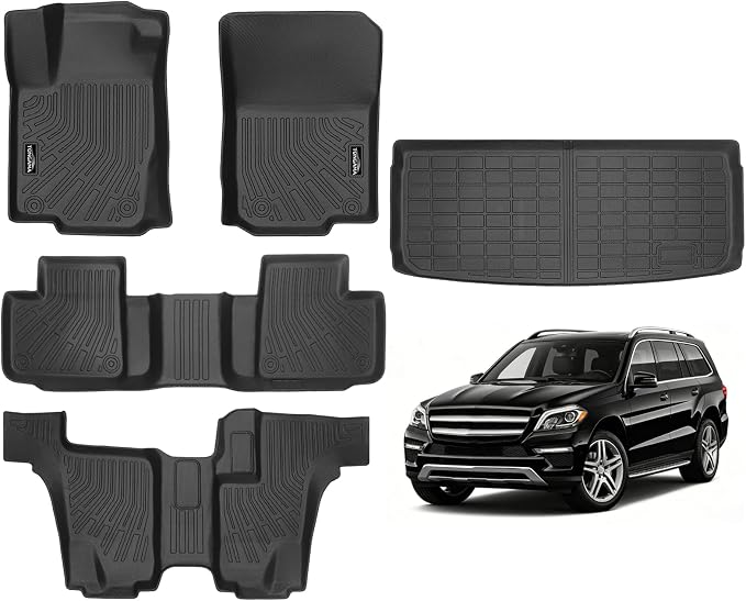 Tongama-Floor Mats for 2013-2019 Mercedes-Benz GL, All Weather TPE Floor Liners and Trunk Mat Protectors for Mercedes-Benz GL Waterproof Interior Accessories