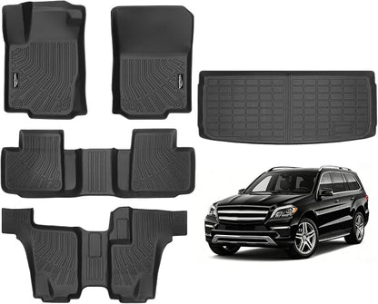 Tongama-Floor Mats for 2013-2019 Mercedes-Benz GL, All Weather TPE Floor Liners and Trunk Mat Protectors for Mercedes-Benz GL Waterproof Interior Accessories