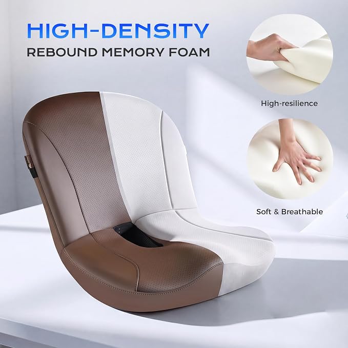 Coverado Car Seat Cushion and Lumbar Support Pillow One Piece, Napa Leather Memory Foam Ergonomic Back Support Driving Seat Cushion for Back Pain, Non-Slip Washable Cushion for Car, Driver, Office