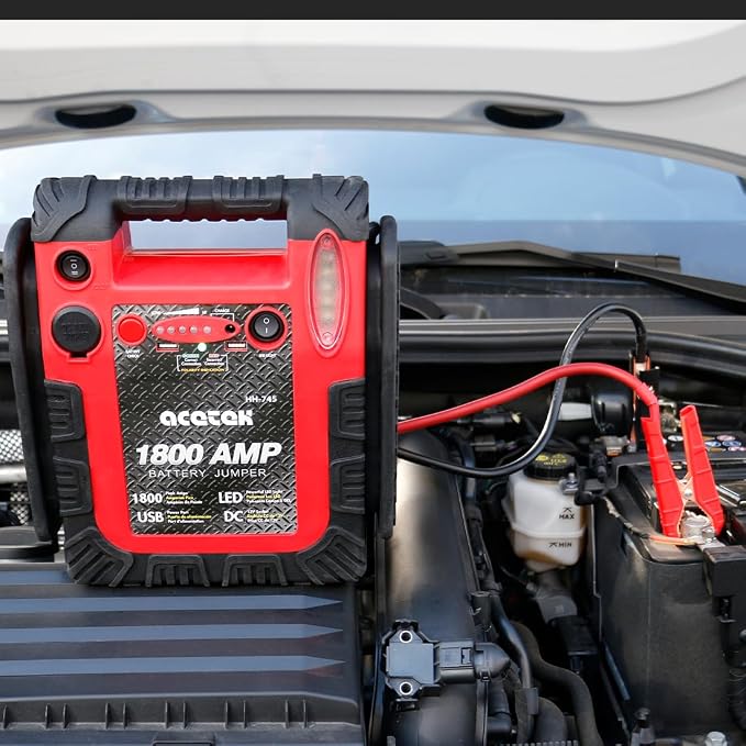 1800A Peak Car Jump Starter, 20000mAh Battery Booster for up to 6.5L Gas/5L Diesel Engines, 12V Portable Power Bank with LED Light, USB Outports, and Emergency Power Supply