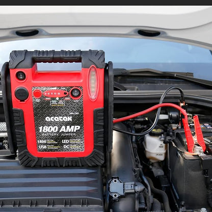 1800A Peak Car Jump Starter, 20000mAh Battery Booster for up to 6.5L Gas/5L Diesel Engines, 12V Portable Power Bank with LED Light, USB Outports, and Emergency Power Supply