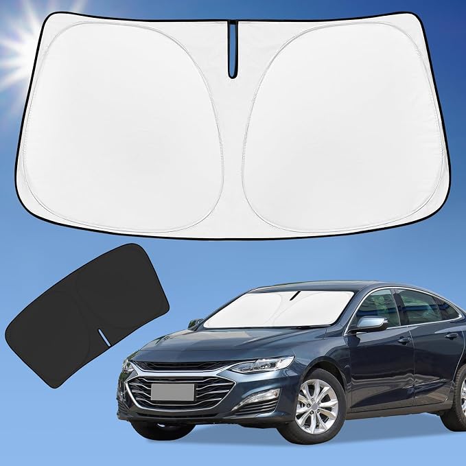 Sun Shade Sunshade for Chevrolet Malibu Windshield Cover, 4-Layer Front Window Shade Custom fit Chevy Malibu 2016-2024 2025 Sun Visor 240T Retractable Shade Blocks UV Rays Cooler Car Accessories