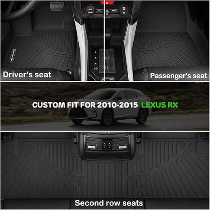 Floor Mats for Lexus RX 2010-2015 Upgrade Trunk Mat All Weather TPE Floor Liners Fit for Lexus RX350/RX450h 1st & 2nd Row and Cargo Liner Anti-Slip Full Set Car Mats