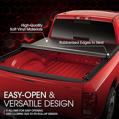 DNA Motoring TTC-RU-051 Pickup Truck Bed Top Roll-Up Vinyl Soft Tonneau Cover Compatible with 1995-2004 Tacoma 6Ft Fleetside / Styleside Bed