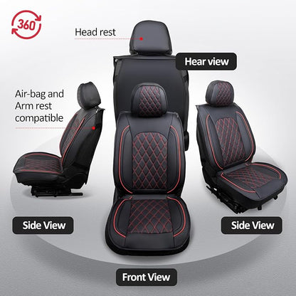 MIROZO Tacoma Seat Covers Full Set,Leather Truck Seat Covers Breathable Car Seat Covers Fits for 2005-2015 Toyota Tacoma Crew Cab,Black and Red