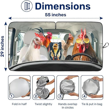 GENANY Chicken Family Funny EditionWindshield Sun Shade for Car SUV Truck (55x29 Inches), Automobile Sunshade, Protector Blocks UV, Car Accessories