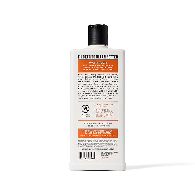 Duke Cannon Supply Co. Thick High Viscosity Body Wash – 3X Thicker, Cleansing Shower and Bath Gel, Mineral-Enriched for Men – Shower Gel – Men’s Body Scrub – Wayfinder (18 oz)
