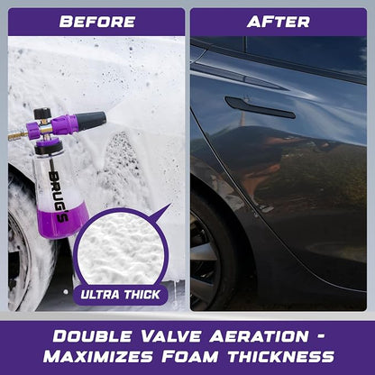 Brug's™ Pro Foam Cannon Clear Edition V2 - Professional Car Wash Foam Gun for Pressure Washer - Adjustable Spray Blaster, 1.1mm Orafice, Wide Neck Bottle, 1/4" Quick Connector - Snow Foam Cannon