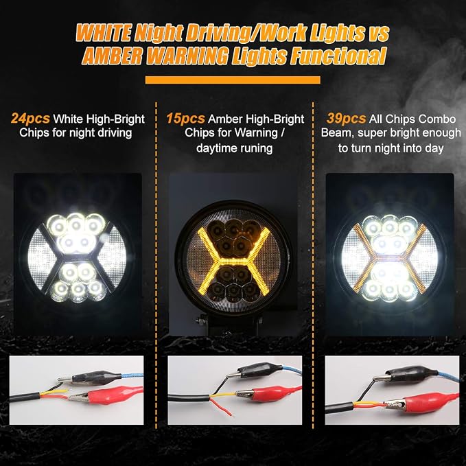 2PCS Round LED Pods Driving Lights Bar with Amber DRL Light - 117W 12000LM Flood Spot Combo Beam Working Light Pod Off Road for Trucks,SUV,Hunters,Jeep,Boat etc