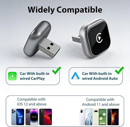 Sunweyer 2026 Latest Wireless CarPlay & Android Auto Dongle 2 in 1 Auto Connect Box,USB Type-C Port,Supports Online Updates Wired to Wireless Adapter (S42)