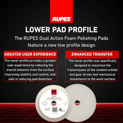 RUPES 9.DA100S Pack of 24 White D-A Ultra-Fine Polishing Foam Pads 100mm | Ideal for Paint Correction & Gloss Enhancement | Extremely Fine Defect Removal | Compatible with 4" Backing Plate