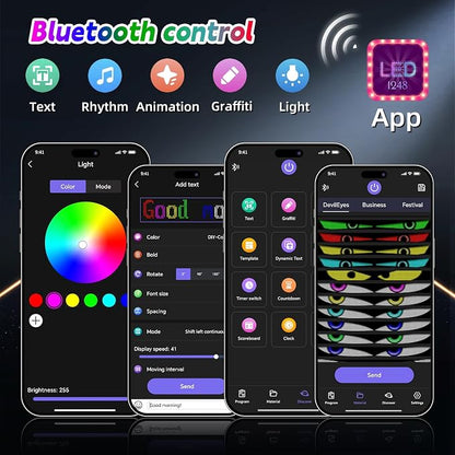 Devil Eyes Light for Cars,Flexible Scrolling Programmable LED Signs,LED Eyes for Truck Windshield,Custom Editor Colours,Animations,Text