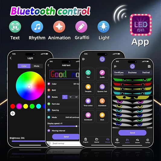 Devil Eyes Light for Cars,Flexible Scrolling Programmable LED Signs,LED Eyes for Truck Windshield,Custom Editor Colours,Animations,Text