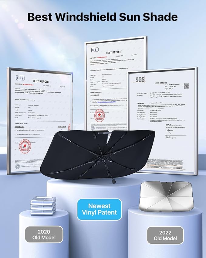 Nmoiss Windshield Sun Shade Umbrella for Ram - [Vinyl Coating Heat Shield] Protect Car from Sun Rays & Heat Damage Keep Cool and Protect Interior, Spring Structure Edge