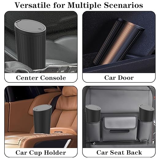 Car Trash Can Bin with Lid - Car Garbage Can Cup Holder-Universal Leakproof Vehicle Garbage Can Bin with 20pcs Trash Bags-Car Organizers and Storage for Front Back Seat Accessories