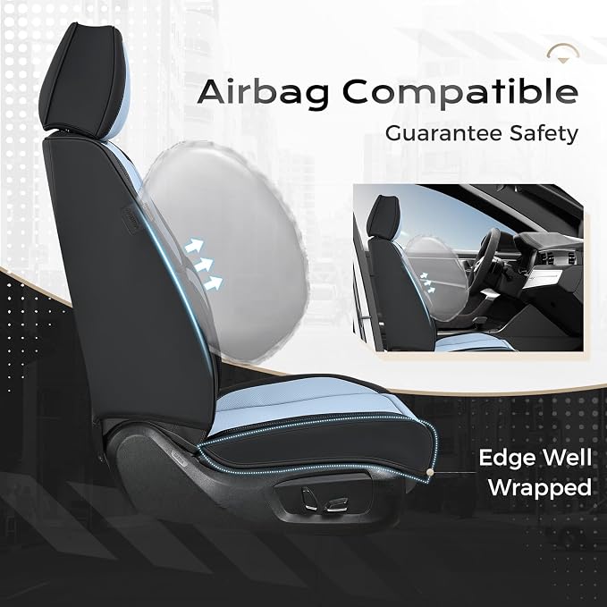 Coverado Seat Covers, Car Seat Covers Front Seats, Leather Seat Covers for Cars, Car Seat Protector Waterproof, Black Car Seat Cushion, Front Carseat Cover Universal Fit for Most Cars Lightblue