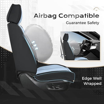 Coverado Seat Covers, Car Seat Covers Front Seats, Leather Seat Covers for Cars, Car Seat Protector Waterproof, Black Car Seat Cushion, Front Carseat Cover Universal Fit for Most Cars Lightblue