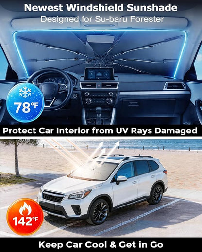 DMJN Umbrella Windshield Sun Shade for Su-baru Forester (2007-2026), Car Sunshade for Front Windshield [Nano Ice-Crystal Coatings] UPF50+ Heat & UV Block, Protect Interior & Keep Cooler