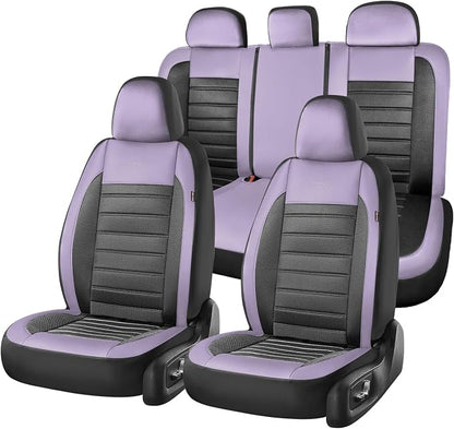 Coverado Car Seat Covers Full Set, Luxury Leather Car Seat Covers, Automotive Front and Rear Mesh Seat Covers, Full Set 5 Seats, Purple&Black Seat Covers for SUV Sedan Truck