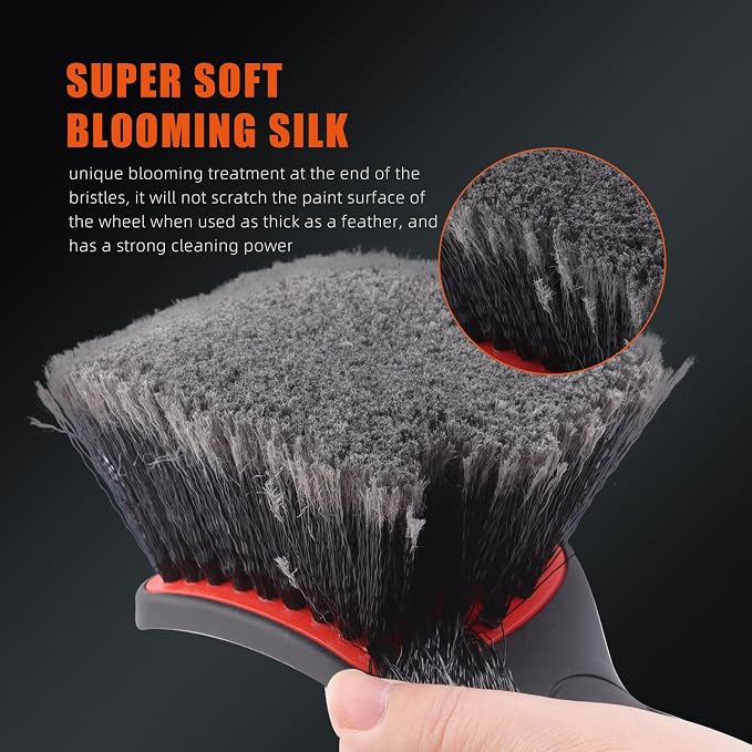 Fender Well Brush, 2Pcs Wheel Wells Cleaning Brush, Stiff Synthetic Bristles,Ergonomic Design Handle, Scrub Brush for Floor Mats, Car Wheel Hub Cleaning, Car Interior, Home Soft Flagged-Tip Bristles
