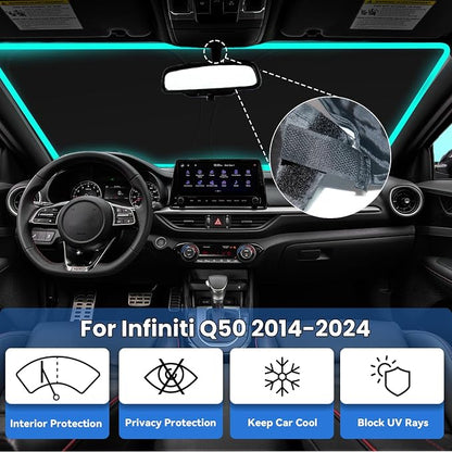 Windshield Sun Shade for Infiniti Q50 2014-2024 Car Front Window Sunshade with 240T Sun Visor Protector Blocks UV Rays Heat Sun Shield Accessories
