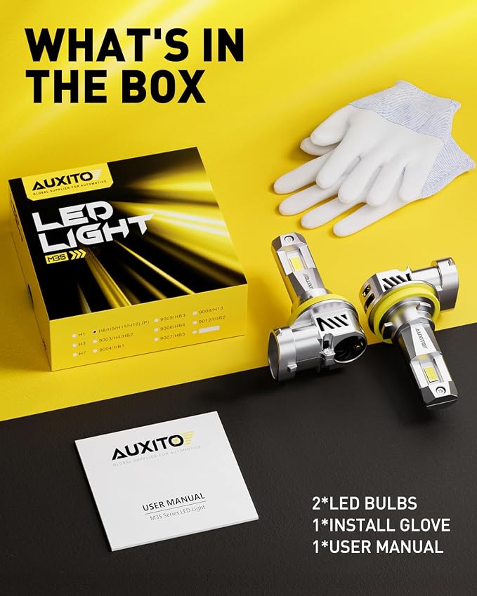 AUXITO H11/H8/H9 LED Bulbs 50,000LM 900% Brighter, 6500K Cool White, 3 Min Plug and Play Installation - Pack of 2