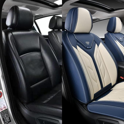 Coverado Car Seat Covers Front Seats Only, Leather Car Seat Protectors, Waterproof Seat Covers for Cars Auto Car Accessories Fit for Most Sedans SUV Pick-up Truck(Blue&Beige)