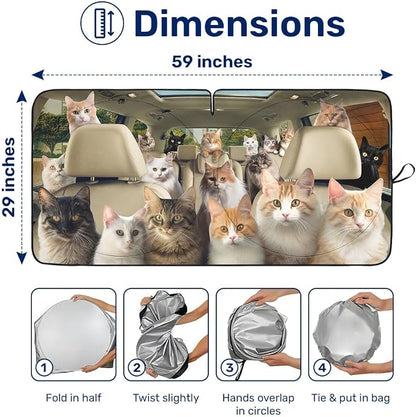 GENANY Cute Cat Group Funny Windshield Sun Shade for Car SUV Truck (59x29 Inches), Sunshade for Car Windshield, Protector Blocks UV, Spring Auto Decor