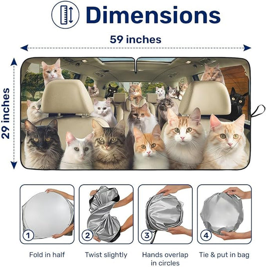 GENANY Cute Cat Group Funny Windshield Sun Shade for Car SUV Truck (59x29 Inches), Sunshade for Car Windshield, Protector Blocks UV, Spring Auto Decor
