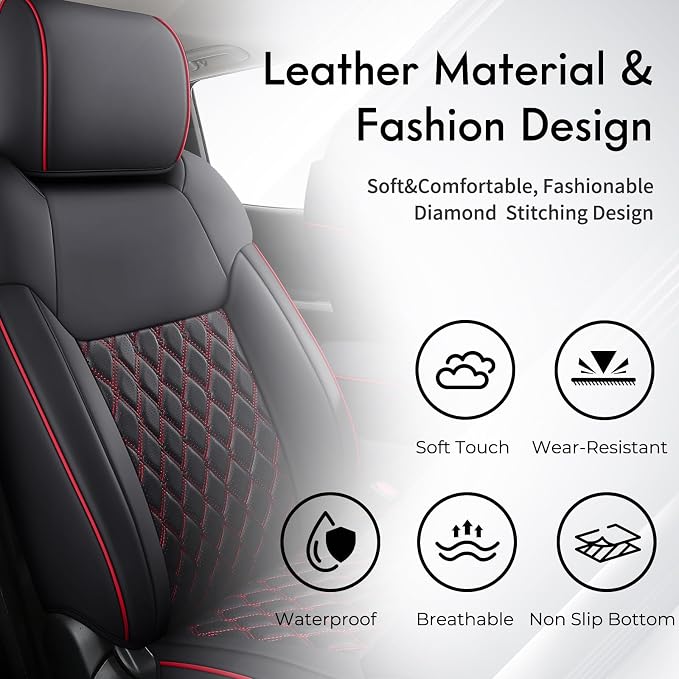 Huidasource Tacoma Front Car Seat Covers, 360° Full-wrap Truck Seat Cushion Cover Fit for Toyota Tacoma 2024-2026 SR, SR5, Limited, TRD Sport/Off-Road,Trailhunter Front Row(Front Pair/Black&Red)