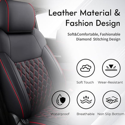 Huidasource Tacoma Front Car Seat Covers, 360° Full-wrap Truck Seat Cushion Cover Fit for Toyota Tacoma 2024-2026 SR, SR5, Limited, TRD Sport/Off-Road,Trailhunter Front Row(Front Pair/Black&Red)