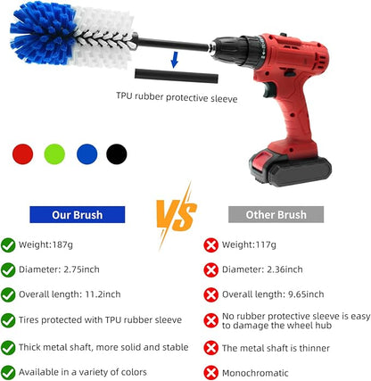 Wheel Brush, Soft Drill Wheel Cleaner Brush, Drill Brush for Car Wheel, No Scratches Highly Dense and Durable Car Wheel Brush Rim Tire Car Cleaning Brush for Wheels, Rims, Engines, Exhaust