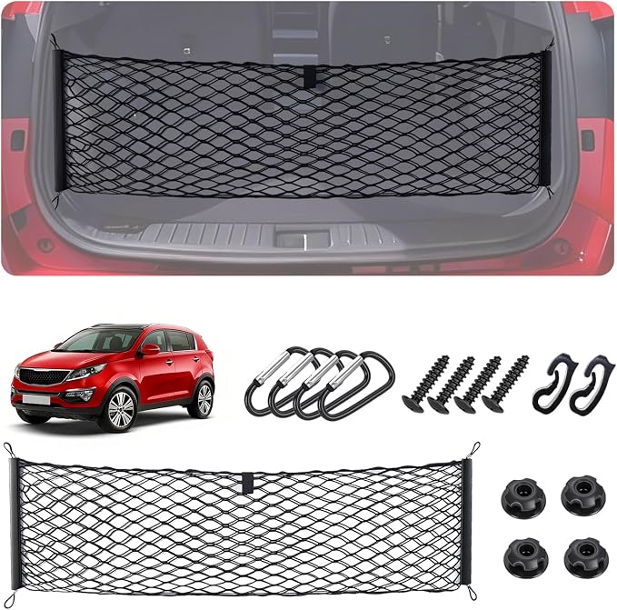 Envelope Style Cargo Net for Kia Sportage 2023-2025 2026 Accessories, Rear Trunk SUV Mesh Cargo Net, Upgraded 5mm Bungee & Double-Layer Nylon Storage Tailgate Netting Grocery&Tools Holder Organizer