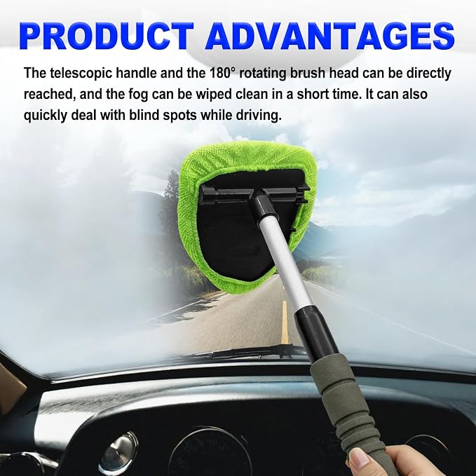 Car Detailing Kit, Extendable Windshield Cleaner with 5 Upgraded Reusable Microfiber Pads | Interior/Exterior Auto Glass & Wheel Cleaning Tool