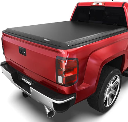 oEdRo Soft Roll up Truck Bed Tonneau Cover Compatible with 2014-2019 Chevy Silverado/GMC Sierra 1500 (2019 Legacy/Limited ONLY), 2015-2019 Silverado Sierra 2500 HD 3500 HD, 6.6 ft Bed