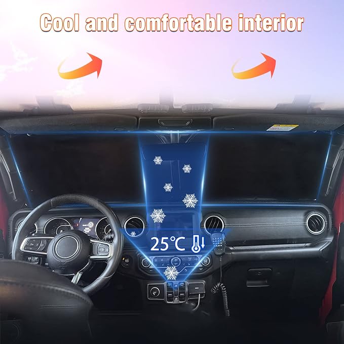 Windshield Sun Shade Compatible with Ford Bronco 2026 2025 2024 2023 2022 2021, Foldable Sun Visor Protector Blocks UV Rays Sunshade for Bronco 2 Door 4 Door Interior Accessories