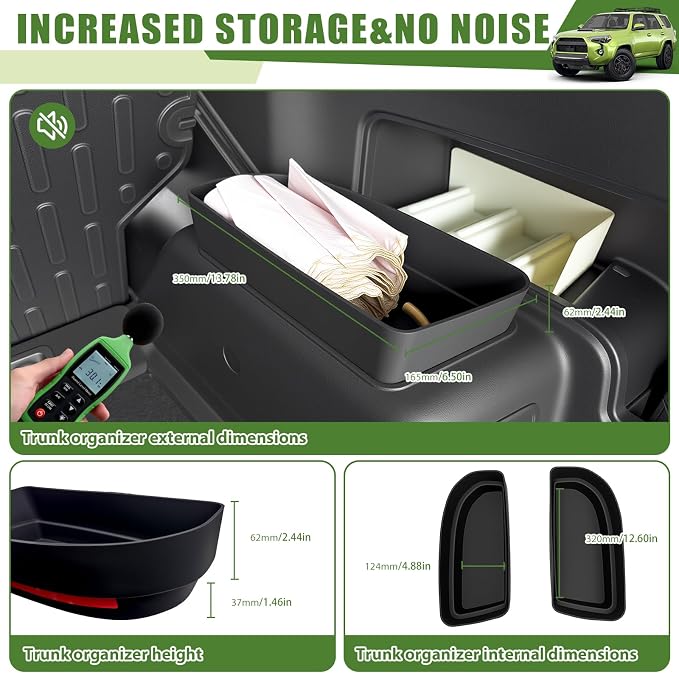 Trunk Organizer for 2010-2024 Toyota 4Runner 5-Seat 2nd Row(NOT Fit 7-Seat 3rd Row), Rear Trunk Storage Box Bin Cargo Tray for 10-24 4 Runner Interior Accessories(2Pcs Upper Side)