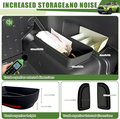 Trunk Organizer for 2010-2024 Toyota 4Runner 5-Seat 2nd Row(NOT Fit 7-Seat 3rd Row), Rear Trunk Storage Box Bin Cargo Tray for 10-24 4 Runner Interior Accessories(2Pcs Upper Side)