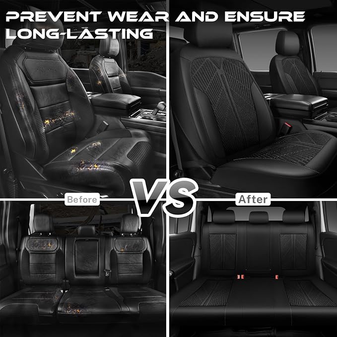 CAR PASS Leather Oxford Car Seat Covers Full Set, All-Weather Non-Slip Durable, Universal Fit for SUVs Sedans Trucks Vans Automotive, Armrest Airbag Compatible, 3D Emboss 5 Black