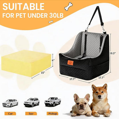 Dog Booster Car Seat for Small to Medium Dogs Up to 35 lbs, Elevated Pet Car Seat with 2 Safety Belts, Detachable Washable Cover, Non-Slip Stable Base, Front/Back Seat Travel Booster