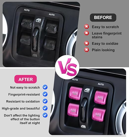 Upgrade Metal Window Switch Button Cover Fit for Jeep Wrangler JK JKU 2018 2017 2016 2015 2014 2013 2012 2011 Accessories,Interior Trim Kit 4PCS (Pink)